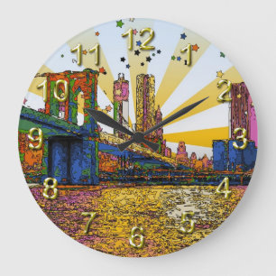 Psychedelisch New York City: Brooklyn Bridge, WTC  Große Wanduhr