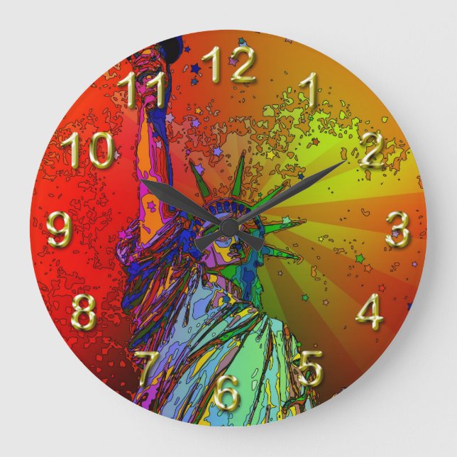Psychedelisch NYC Rainbow Color Statue of Liberty  Große Wanduhr (Vorderseite)