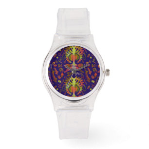 Psychedelisch-orientalische Symmetrie Abstrakte Ku Armbanduhr