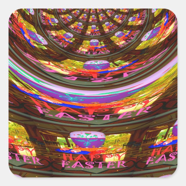 Psychedelisch Osterkaleidoskop Art Print Quadratischer Aufkleber (Vorderseite)