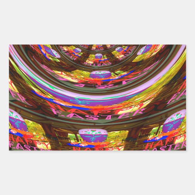 Psychedelisch Osterkaleidoskop Art Print Rechteckiger Aufkleber (Vorderseite)