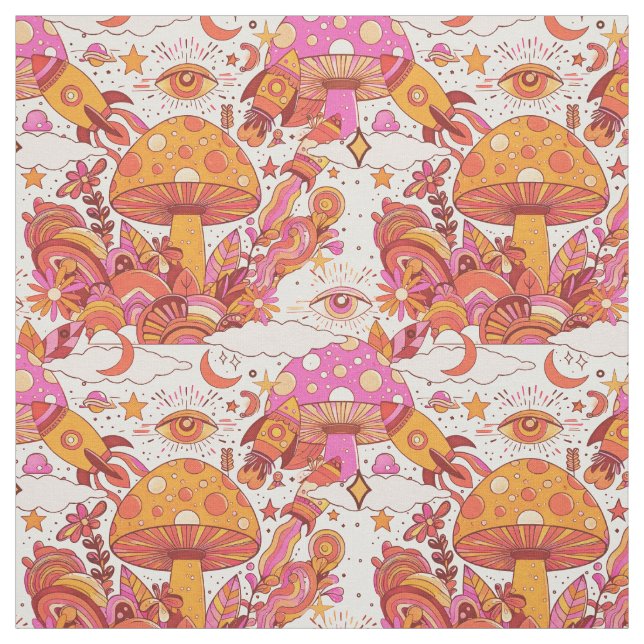 Psychedelisch Pilz und Rockets Retro Trippy Stoff (Muster)