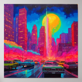 Psychedelisch Pink Blue City Poster
