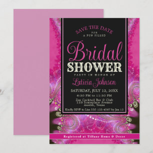 Psychedelisch Pink Swirl Fraktal Spitzen Brautpart Einladung