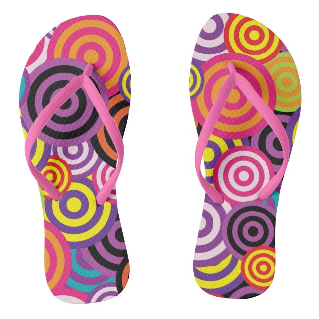 Psychedelisch Retro 60er Spirals Circles Design Flip Flops (Fußbett)