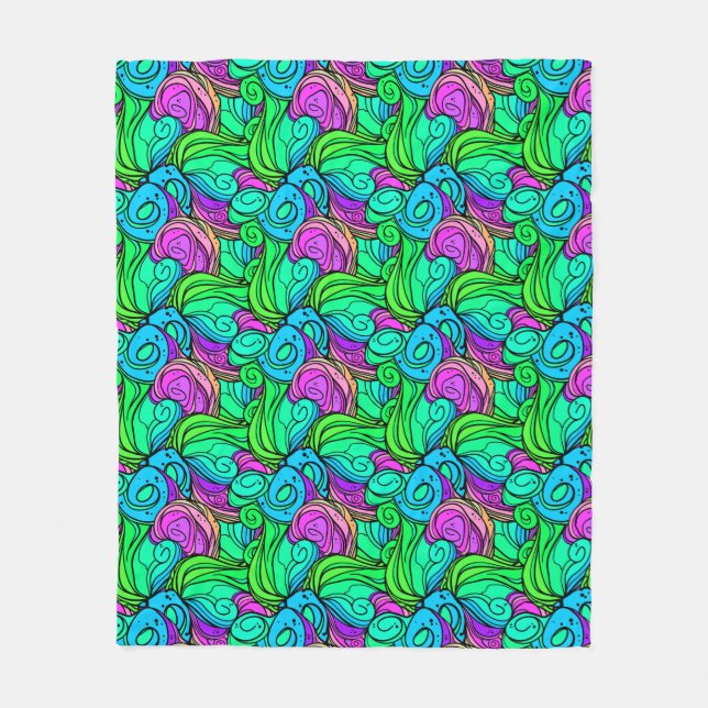 Psychedelisch Retro Muster Blau Grün Aquamarin Lil Fleecedecke (Vorderseite)