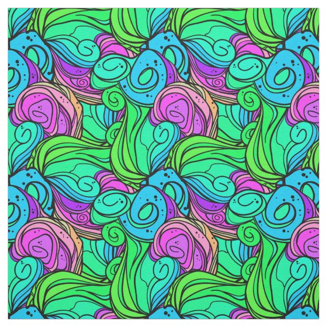 Psychedelisch Retro Muster Blau Grün Aquamarin Lil Stoff (Muster)