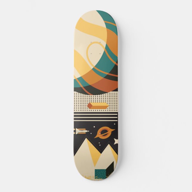 Psychedelisch Retro Space Scene Skateboard (Vorderseite)