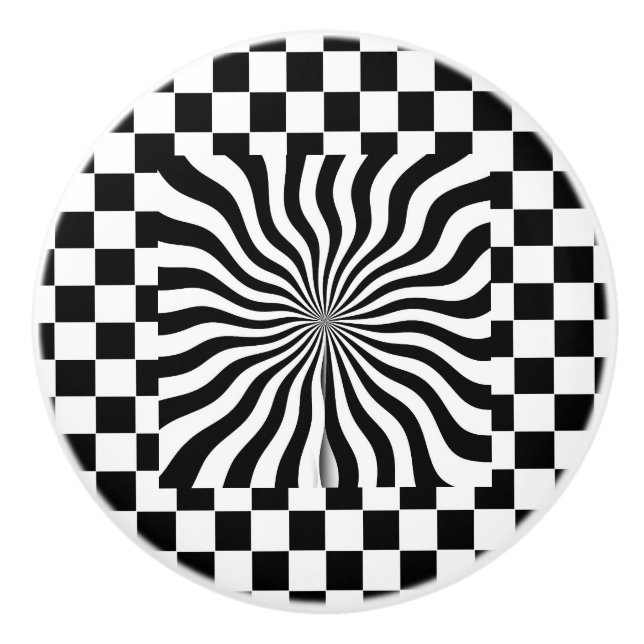 Psychedelisch + Schwarz Weiß Karos  Keramikknauf (Vorderseite)