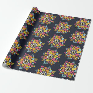 Psychedelisch Spooky Eye Blume farbig Geschenkpapier