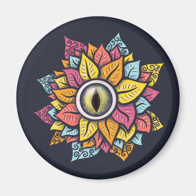 Psychedelisch Spooky Eye Blume farbig Magnet (Vorne)