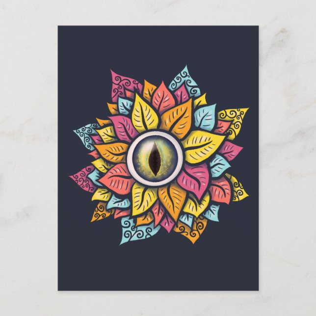 Psychedelisch Spooky Eye Blume farbig Postkarte (Vorderseite)
