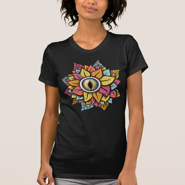 Psychedelisch Spooky Eye Blume farbig T-Shirt (Vorderseite)