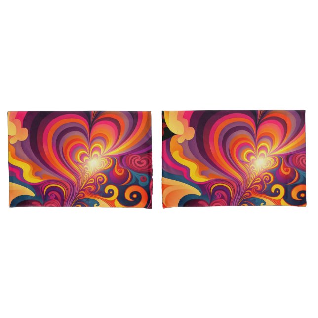 Psychedelisch Surreal Swirt Herzmuster Kissenbezug (Vorderseite-Set)