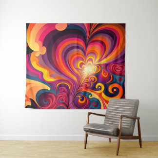 Psychedelisch Surreal Swirt Herzmuster Wandteppich