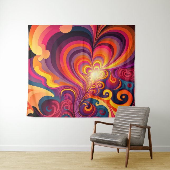 Psychedelisch Surreal Swirt Herzmuster Wandteppich (Beispiel (Horizontal))