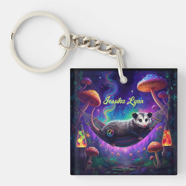 Psychedelisch Trippy Hippie Opossum Custom Persona Schlüsselanhänger (Vorderseite)