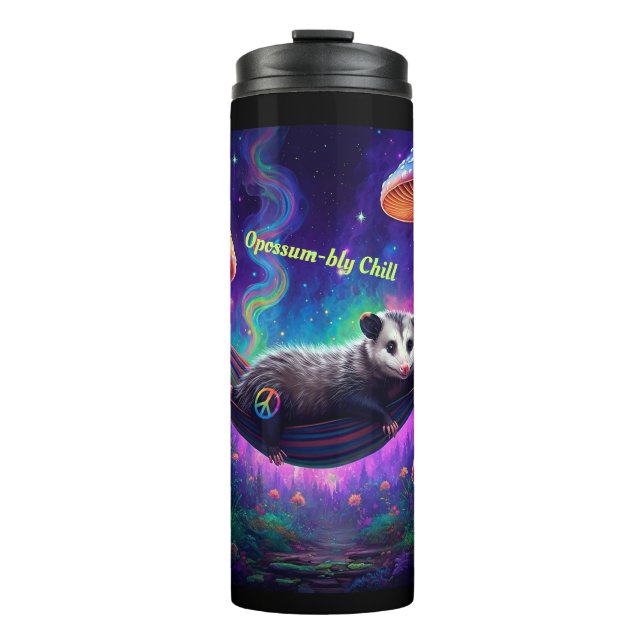 Psychedelisch Trippy Hippie Opossum Custom Persona Thermosbecher (Vorderseite)