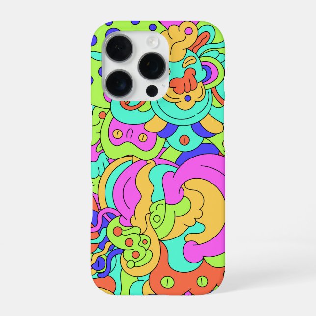 Psychedelisch verzerrte Faces Phone Case iPhone 16 Pro Hülle (Rückseite)
