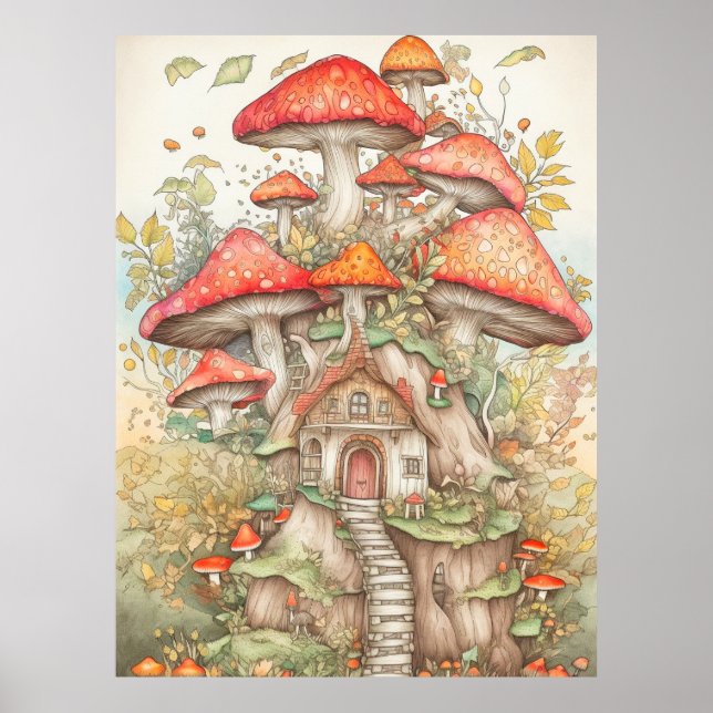 Psychedelisch Vintage Waldmushroom-Wohnung Poster (Vorne)