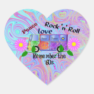 Psychedelische 60er--Frieden, Liebe, Rock 'n' Roll Herz-Aufkleber
