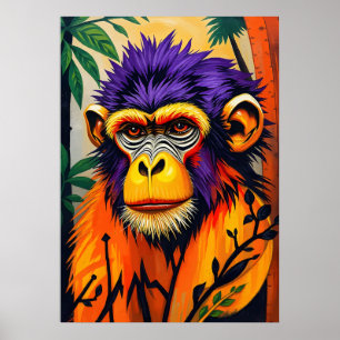 Psychedelische Affengesicht - Neon Dschungel Energ Poster