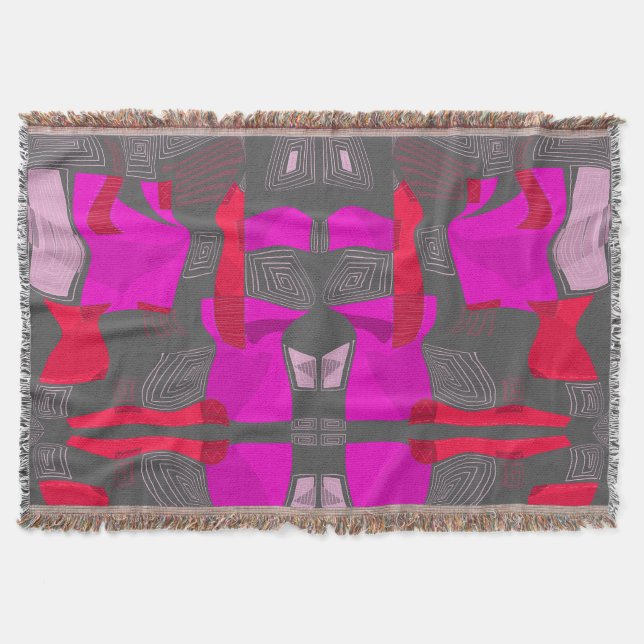 Psychedelische ägyptische Collage: Fuchsia Red Gra Decke (Vorderseite)