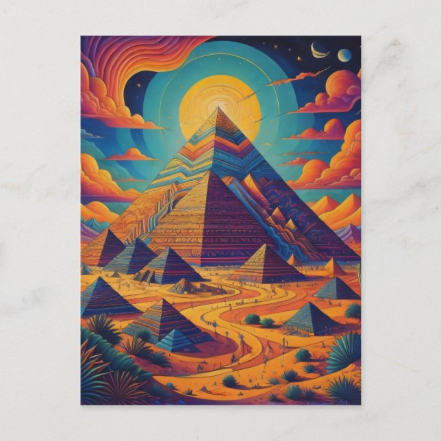 Psychedelische Ägyptische Pyramide Landschaftskuns Postkarte (Vorderseite)