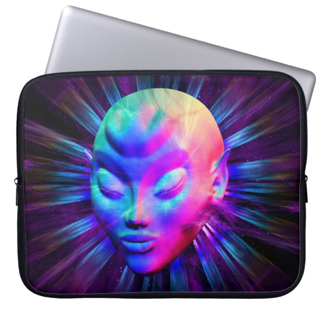 Psychedelische Alien Meditation Laptop Sleeve (Vorderseite)