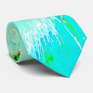 Psychedelische Aqua- und Limettengrüne Seidenpflan Krawatte