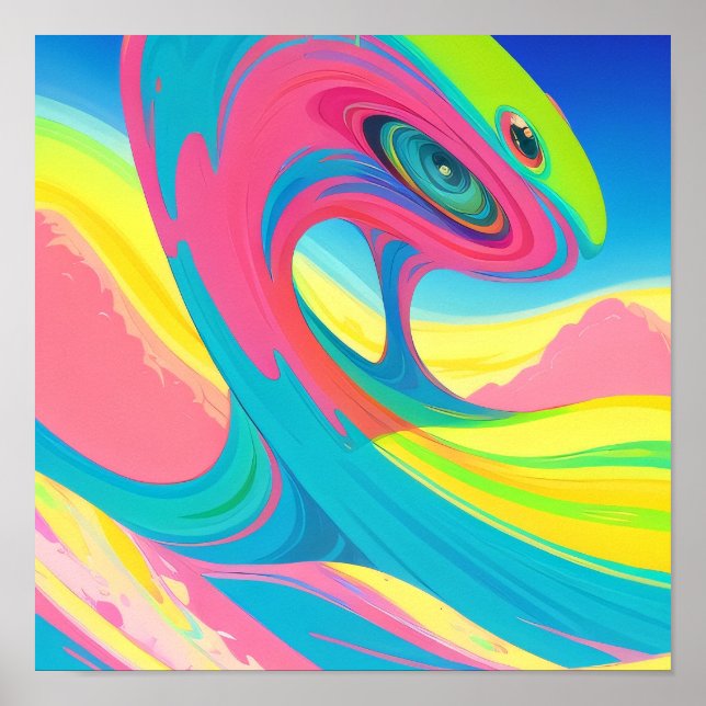 Psychedelische Art Pink Green Poster (Vorne)