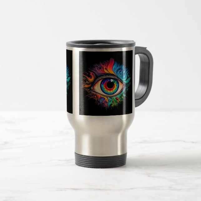 Psychedelische Augenreise/Tasse des Computers, 15  Reisebecher (VorderseiteRechts)