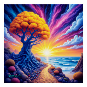 Psychedelische Baum Sonnenuntergang Surreal Landsc Poster