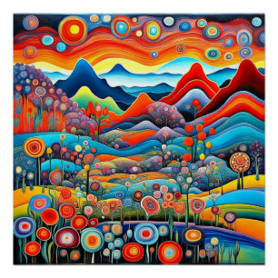 Psychedelische Berglandschaft 1 Poster