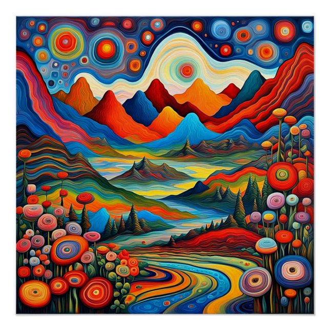 Psychedelische Berglandschaft 5 Poster (Vorderseite)