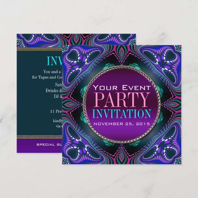 Psychedelische Blacklight Adult-Party Einladung (Vorne/Hinten)