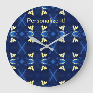 Psychedelische Blues, gelbes Design Große Wanduhr