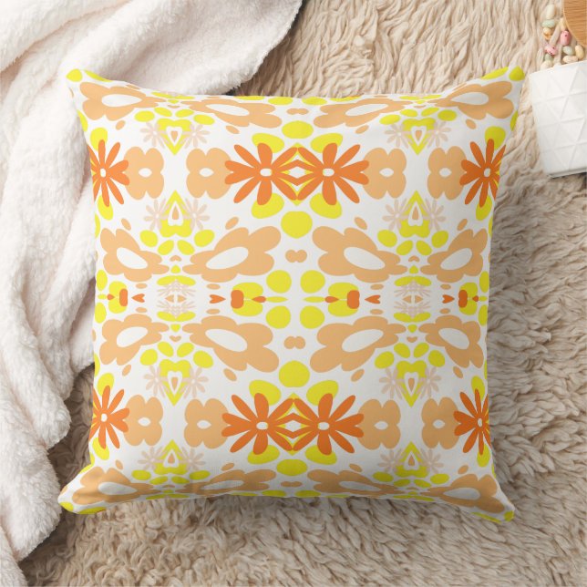 Psychedelische Blume & Herzorange Gelb Kissen (Decke)