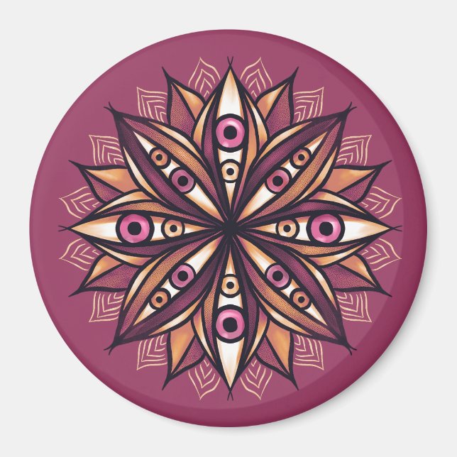 Psychedelische Blume Kunst mit trippy Creepy Eyes Magnet (Vorne)
