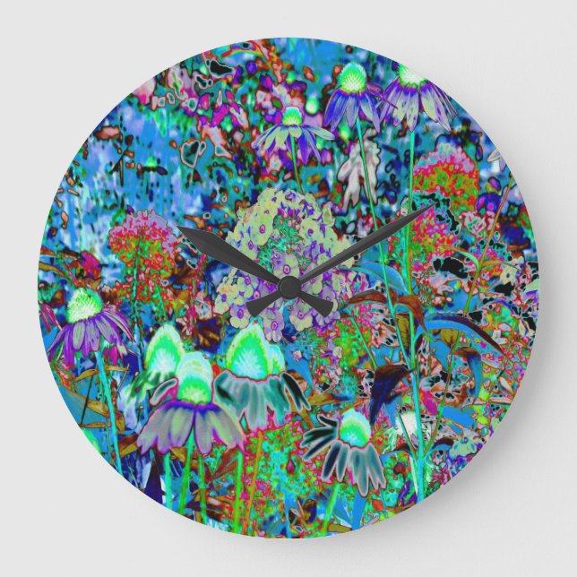 Psychedelische Blume Lila und Kalkgrün Große Wanduhr (Vorderseite)
