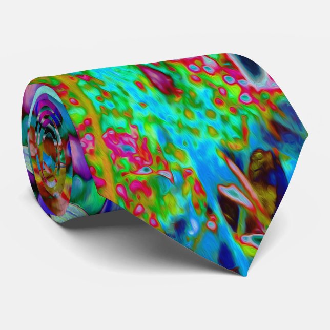 Psychedelische Blume Lila und Kalkgrün Krawatte (Gerollt)