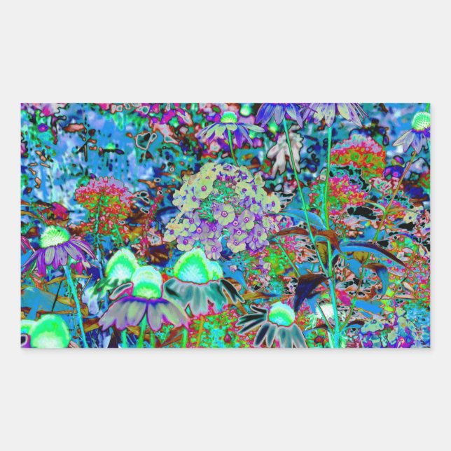 Psychedelische Blume Lila und Kalkgrün Rechteckiger Aufkleber (Vorderseite)