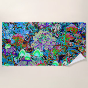 Psychedelische Blume Lila und Kalkgrün Strandtuch