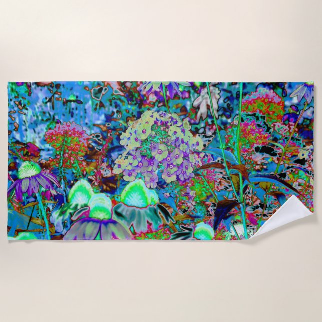 Psychedelische Blume Lila und Kalkgrün Strandtuch (Vorderseite)