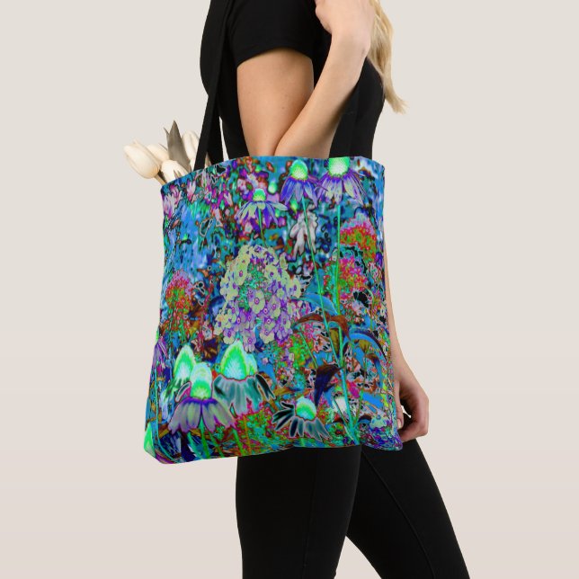Psychedelische Blume Lila und Kalkgrün Tasche (Von Nahem)
