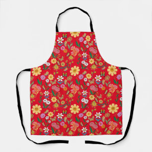 Psychedelische Blume Muster Retro Style Red BG Schürze