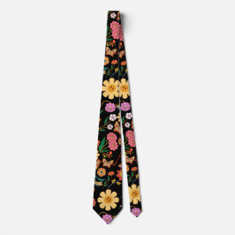 Psychedelische Blume Muster x4 Black BG Krawatte