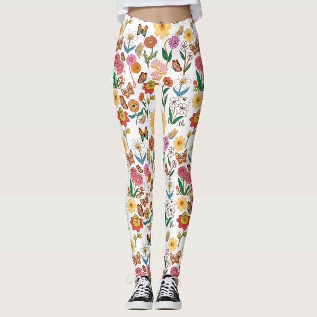 Psychedelische Blume Muster x4 Leggings (Vorderseite)