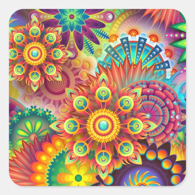 psychedelische Blume Quadratischer Aufkleber (Vorderseite)