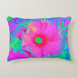 Psychedelische Blume Rosa und Roter Hibiskus Dekokissen